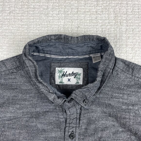 Hurley Shirt Mens Grey Summer Button Down Short Sleeve Collared Size XXL - Picture 2 of 16